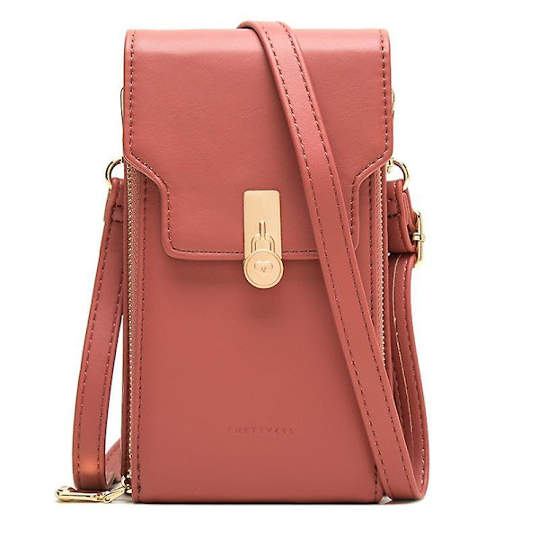 Snygg PU-läder crossbody-väska för kvinnor, telefonkortshållare, enkel axelväska Coral
