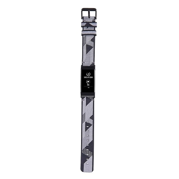 För Fitbit Charge 4 / Charge 3 Se Rostfritt stålhuvud korn Nylon Denim Ersättningsrem Klockband MVZ Gray Stripe