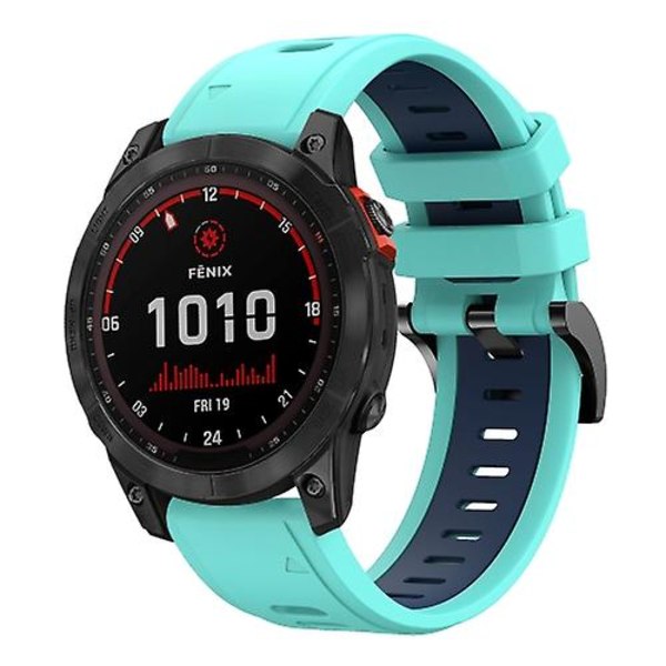 Til Garmin Fenix 7 Solar 22mm To-farvet Sports Silikonurrem VTV Mint Green - Blue