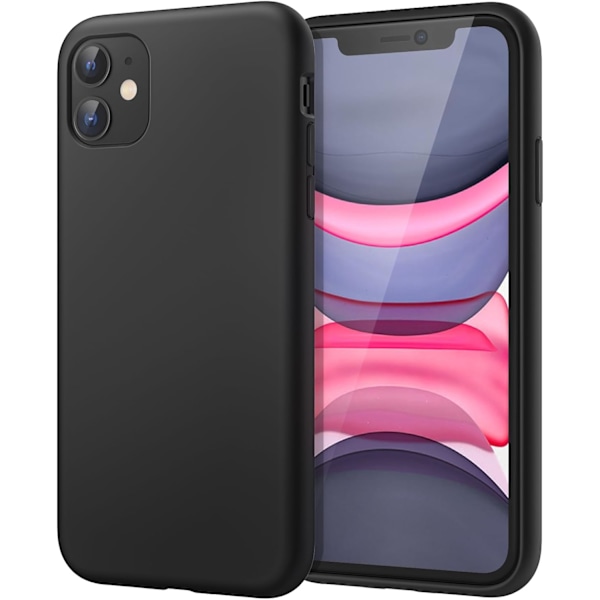 Silikonskal för iPhone 11 (2019) 6.1-Ih, Siy-Mjuk Fullkroppsskyddande Skal, Stötsäkert Skal med Mikrofiberfoder (Svart) Svart