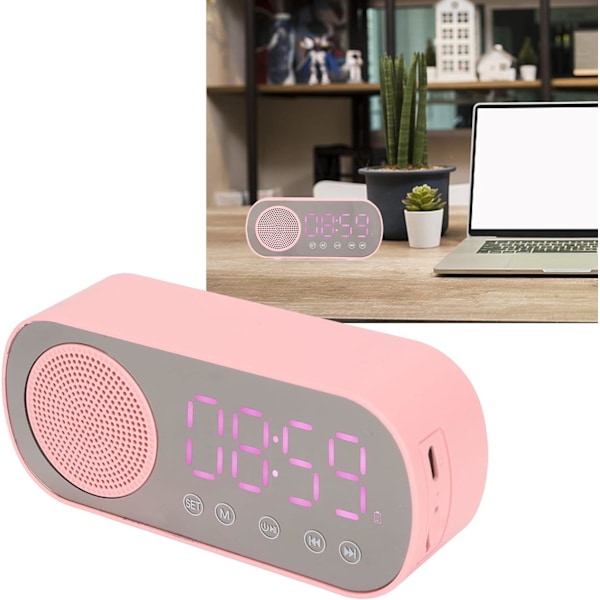 Digitalt vækkeur, lille bordur Bluetooth 5.0 urhøjttaler HiFi LED spejlskærm Micro USB opladningsur Radio Smart ur til soveværelse,