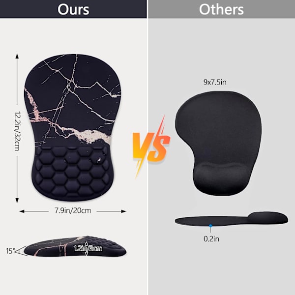 Musmatta handledsstöd, ergonomisk musmatta med handledsstöd, bekväm datormusmatta för bärbar dator, smärtlindrande musmatta med halkfri PU