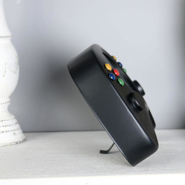 Gamepad-formad väggklocka, mantelklocka för spelare, metall, svart, 7,4 x 6,0 tum, tyst svepande sekundrörelse, unik videospelsdekor svart