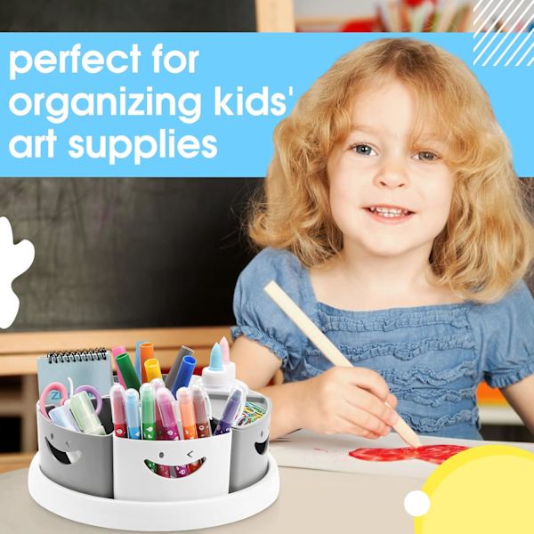 rt Supply Storge nd Orgnizer - 30° Spinning n Holder nd ncil/Mrker Orgnizer Cddy for Desk for Office, Clssroom - Kids Crft Gray