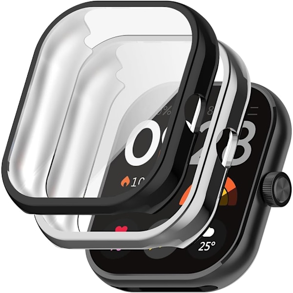 [2 kpl] Kotelo yhteensopiva Xiaomi Redmi Watch 4:n kanssa, musta erittäin läpinäkyvä kokonaisvaltainen suojakotelo näytönsuojalla, [Sormenjälkiä estävä] [Naarmu-
