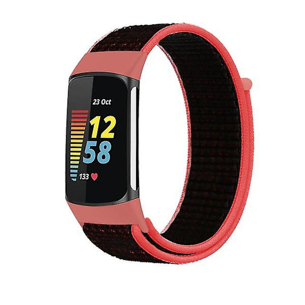 Rem til Fitbit Charge 5 Smart Watch Tilbehør Sports Nylon Loop Armbånd Rem Correa Pulsera Til Fitbit Charge 5 Band Red black