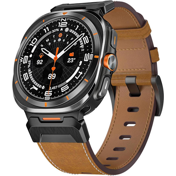 Robust ægte læderrem kompatibel med   Galaxy Watch Ultra 47mm(2024), Quick Release bred rem med titanium metalforbindelse til Galaxy