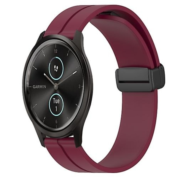 Til Garmin Garminmove Style 20mm Solid Color Magnetisk Spænde Silikone Urrem BRY Wine Red