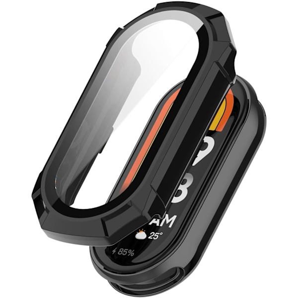 PC Full Dekning Beskyttende Klokkeveske Deksel Herdet Glass Skjermbeskytter Kompatibel med Xiaomi Smart Band 9 (Svart)