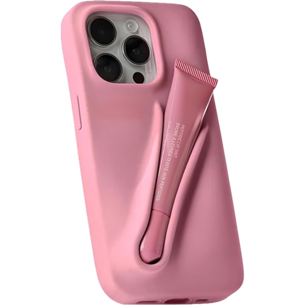 Läppfodral för iPhone 16 Pro Max | Stilrent, skyddande silikonskal för kvinnor & flickor - Läppglans ingår ej (Rosa) Rosa