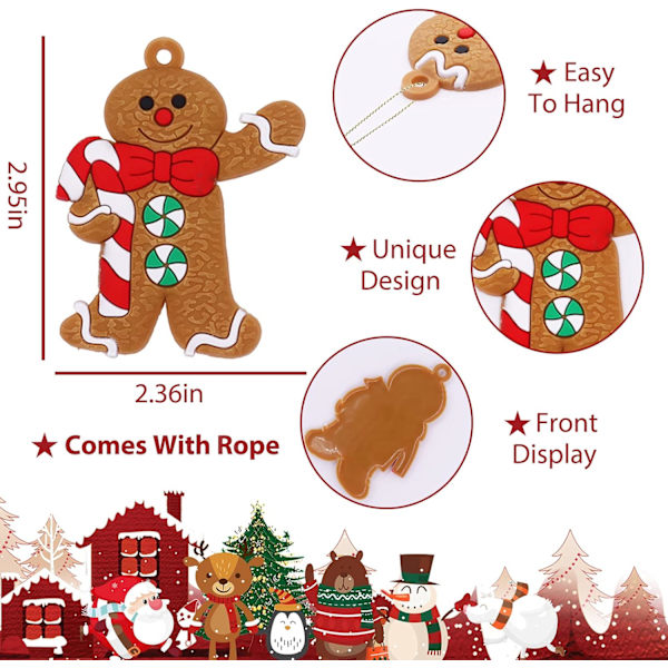 12 Pakk Julepepperkake Mann Hengende Ornament, Assortert Mini Leirefigur