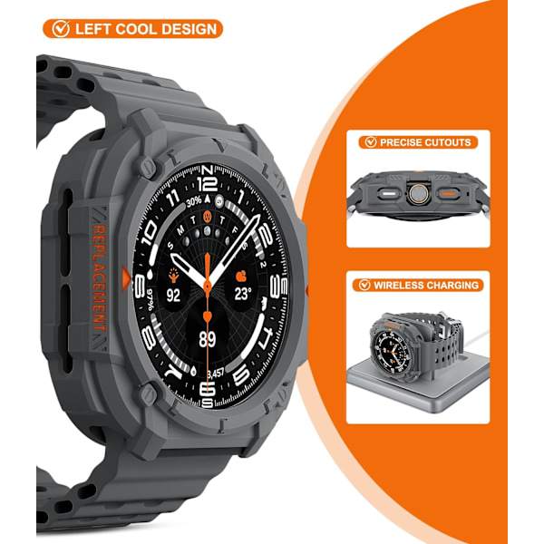 Robust TPU Bumper Designet til Galaxy Watch Ultra Cover Slidstærkt TPU Cover til Galaxy Watch Ultra 47mm (2025 Ny) Original Grå