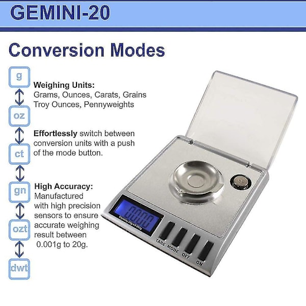 Bærbar presisjons digital milligramvekt 20g X 0,001g smykkevekt (sølv)