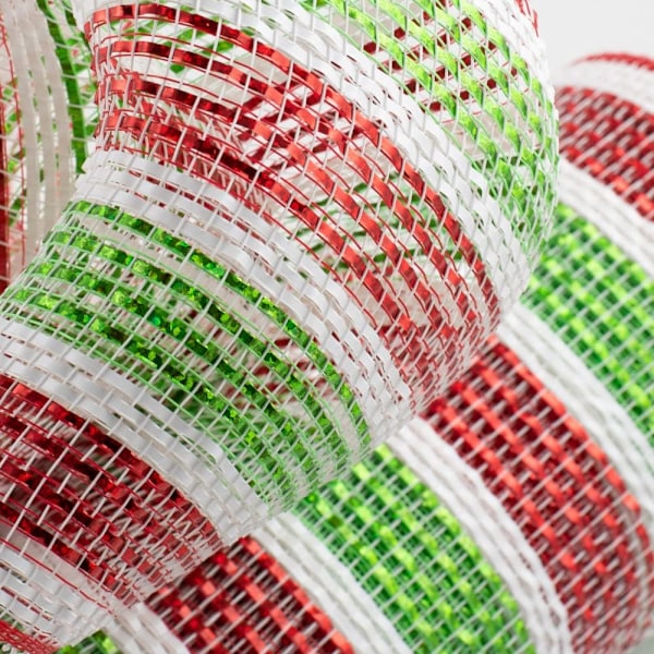 Festlig jule stribet deko mesh - 10\" x 10 yards, rød, hvid og limegrøn,