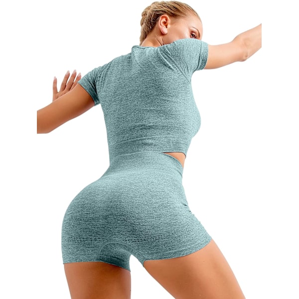 Yoga 2-delat set träningskläder löpning crop top sömlösa hög midja shorts set