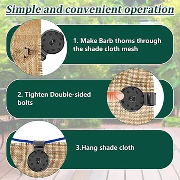 Skyggeklud Plastik Clips - Heavy Duty Lock Grip til solsejl og mere