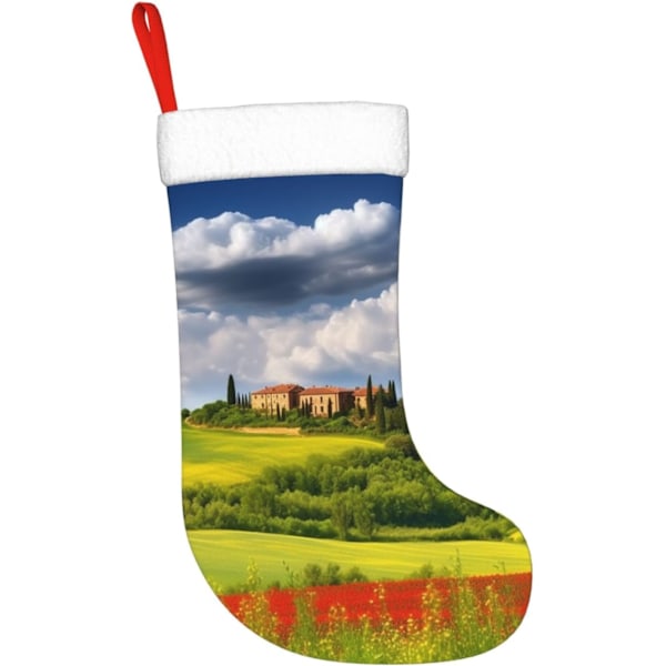 Toscana Vår Julstrumpor Sammet Julstrumpor med Vit Super Mjuk Plysch Manschett Klassisk Jultomte Strumpa Hängande Ornament Dekorationer för
