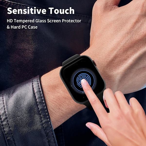 4-pakning for Apple Watch-deksel 44 mm SE Serie 6 5 4 med skjermbeskytter i herdet glass, [Berøringsfølsom] PC Hard Bumper Beskyttelsesdeksel for iWatch Ca