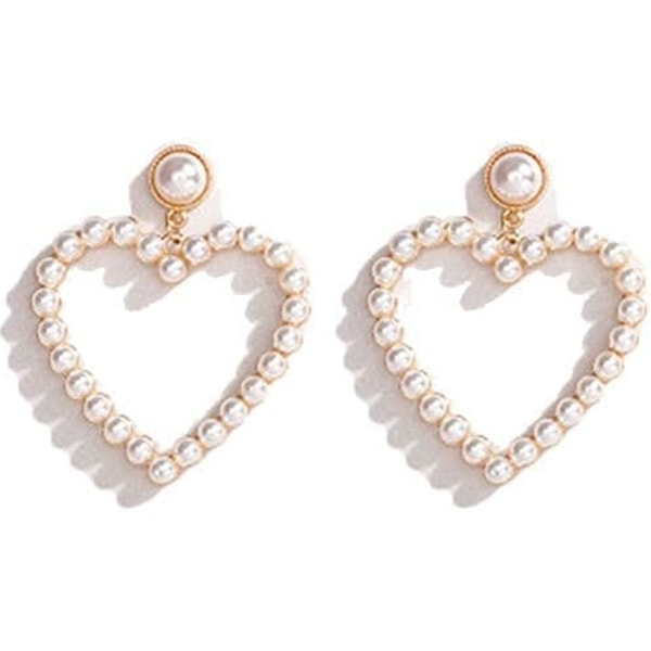 Pearl Heart Hoop Dingle Øreringe Imitation Pearl Love Heart