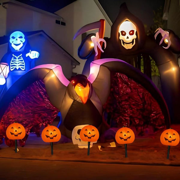 4 Pakke Halloween Gresskar Sti Lys - 7Ft Utendørs Dekorative Streng Lys med 4 Jack-O-Lantern Stake Lys for Halloween Hage, Hage,
