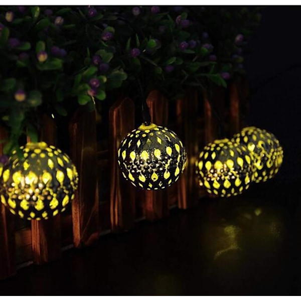 Silver Marockansk Orb Ljus, Vattentät 20LED 8 Lägen Metall Goble Lykta Sol Dazzling Marockansk Fairy String Ljus för Utomhus Trädgård Gård Fest