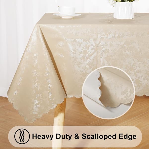 Rektangulær duk, vannavstøtende, solid vinylduk, vaskbar duk for kjøkken og spisestue (beige, 152 x 213 cm)