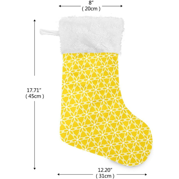 Julstrumpa, personliga julstrumpor 2-pack gul hexagonalt blommigt 45,7 cm julstrumpor hängande prydnad spis för träddekoration