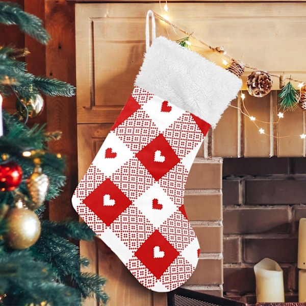 Julklapp, personliga julklappsstrumpor 2-pack Kärlek Röd Vit Buffelrutig 45,7 cm Julstrumpor Hängande Ornament Eldstad för Träd