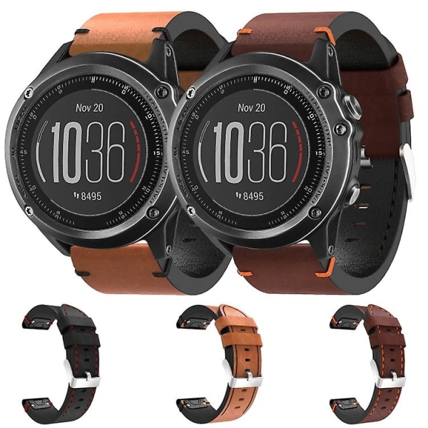 For Garmin Fenix 3 Hr 26mm Læder Søm Stål Spænde Urrem TCL Black