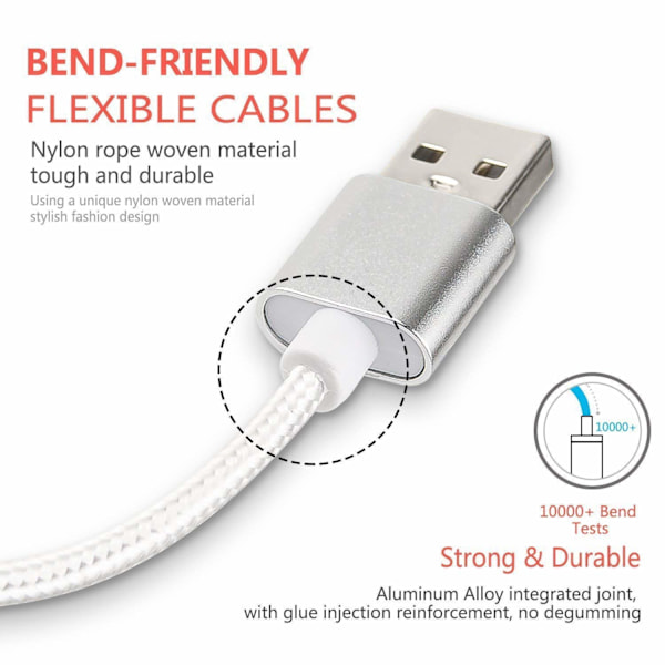 Android-laddare Micro USB-kabel 2-pack 6FT Snabbladdningskabel