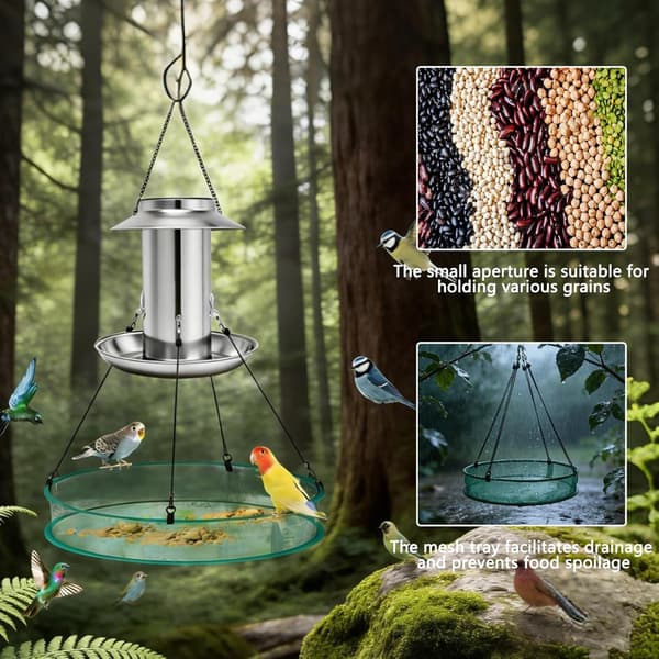 wxsp Hængende fuglefoderbræt, vejrbestandig glasfiber mesh fuglefoderdispenser, stort fuglefoderbræt, 50,8 cm, stabil foderdispenser, fugle til haven,