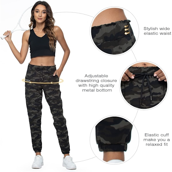 Joggers för kvinnor med fickor, elastisk midja, träningsbyxor, sportbyxor, gymkläder, bekväma