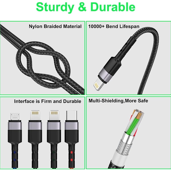 3M/10Ft Multi 4 i 1 USB Universal Iphone Laddning