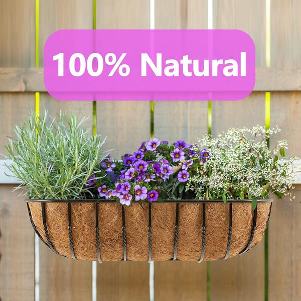 2 st 24'' tråg kokosfiberfoder planteringsersättning, 100% naturligt tjockt kokosfiberfoder för blomlådor, trädgårdsblomkrukor, 24 tum halvmåne
