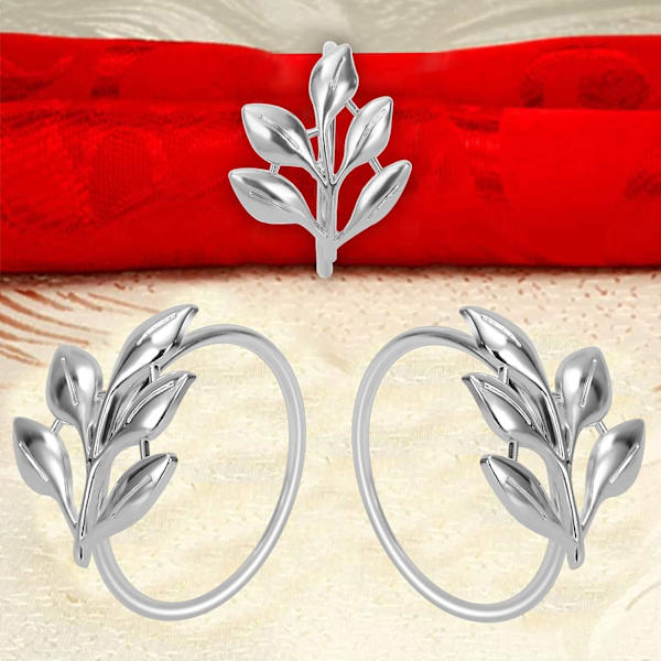 Set med 20 serviettringer i bladform, metall, sølv, serviettholder, bordserviettringer for