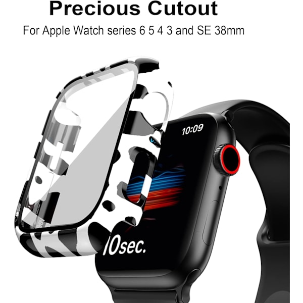 Yhteensopiva Apple Watch -kotelon 45 mm Series 9 / Series 8 / Series 7 45 mm kanssa, lehmänkuvioinen kotelo karkaistulla lasisella näytönsuojalla, kuplaton kova kotelo