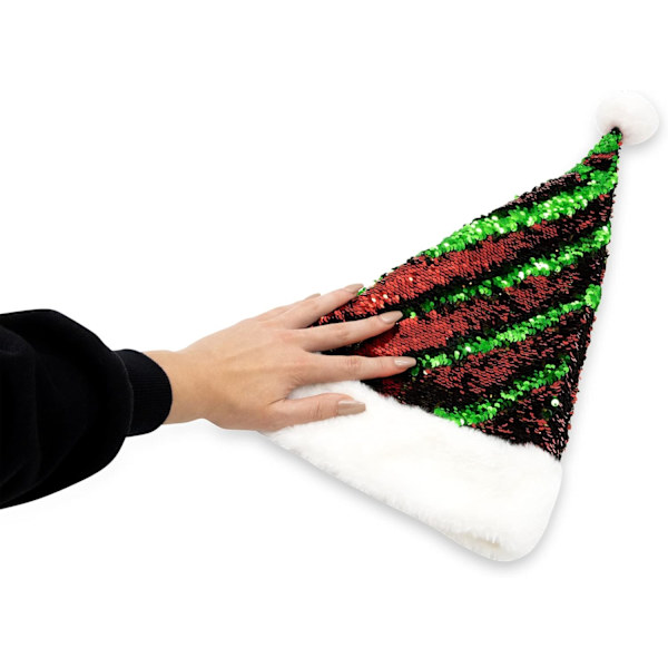 Plushible Hat - Rød og grøn Flip Sequin Julehatte til Teenagere og Børn