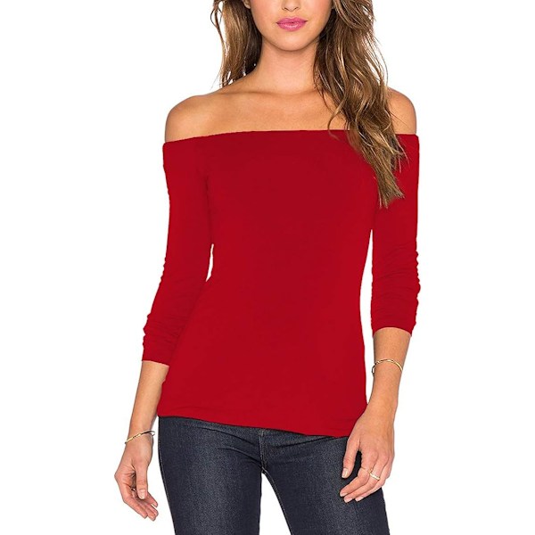 Kvinde Sexet Off The Shoulder Toppe Langærmet Slim Fit Strækbare Skjorter Bluser