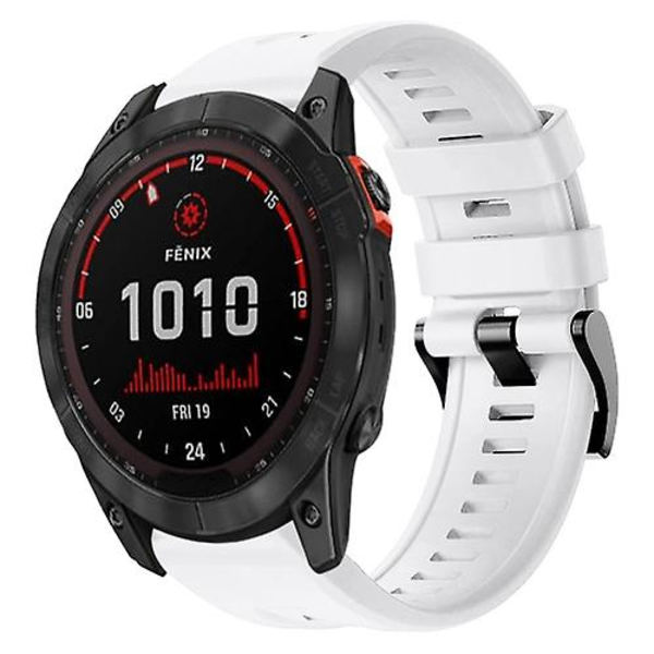 Til Garmin Fenix 7x Solar Metal Spænde Solid Color Silikone Urrem NFL White