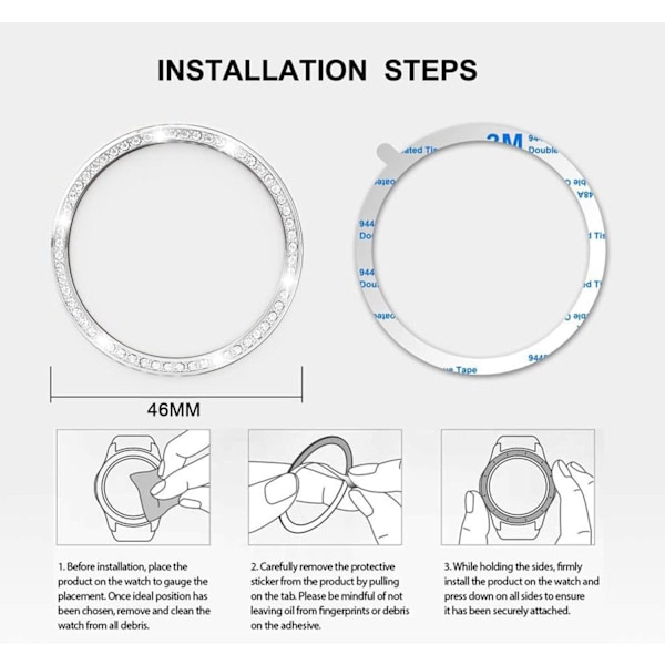 Remmer kompatibel med Galaxy Watch 46mm / Gear S3 Frontier/Classic, 22mm Bling Rhinestone Diamond Metallrem med Bezel Ring Cover Replacement