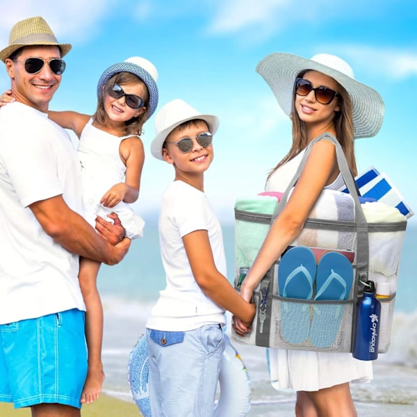 Strandtaske, F-farvet netstrandtaske Oversized strandtote 9 lommer