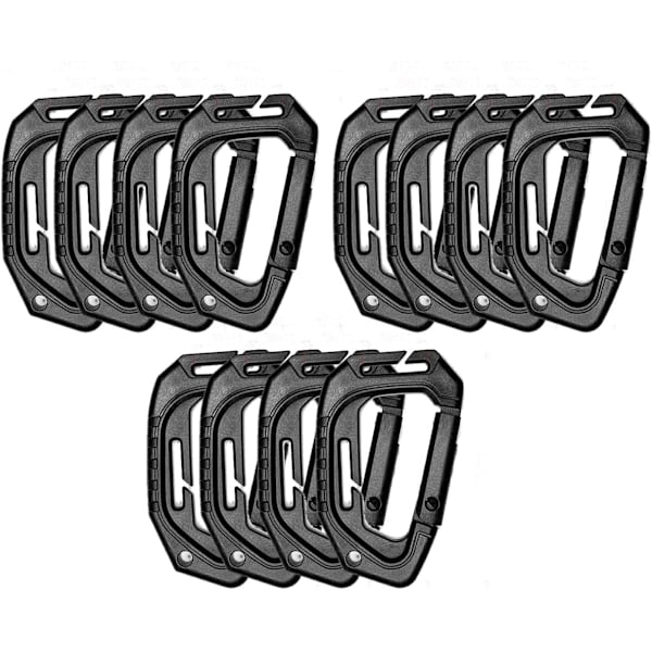 Hard Polymer Karabinerspenne (12 stk.) - Taktiske D-ringer for Ryggsekker og Mer