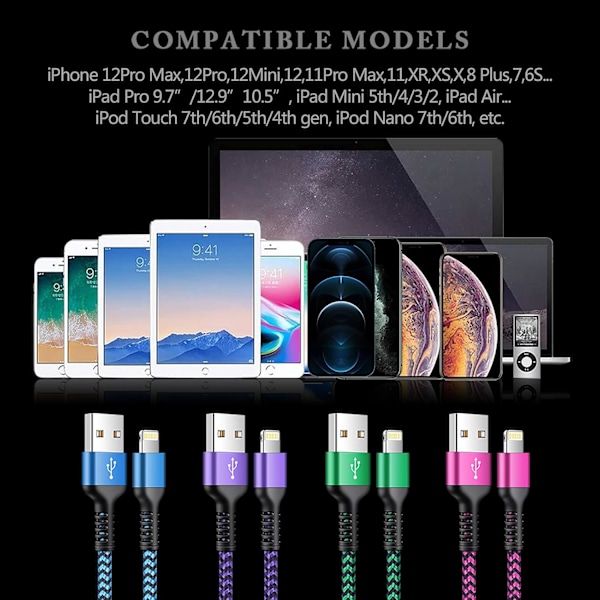 Iphone laddare kabel sladd 6Ft flätad laddning Apple