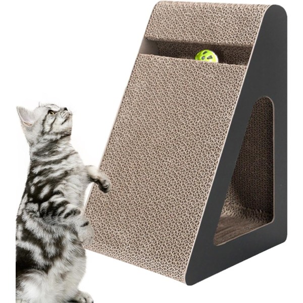 Cat Scratcher Legetøj, rampe trekantet kradsestolpe til killing - forsyninger til katte til katte, slidbestandig lodret katteskraber med bold til små, mellemstore,