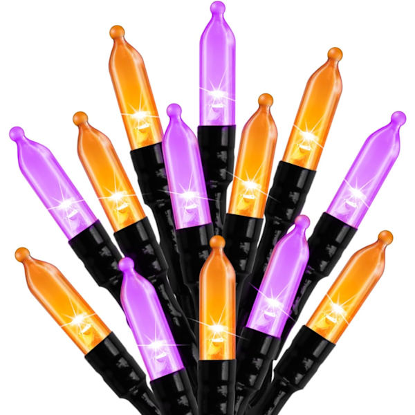 Orange Lilla Udendørs Halloween Lys, 39 Fod 100 LED Julelys med 8 Lystilstande, Vandtætte Mini Lyskæder Stik til Have