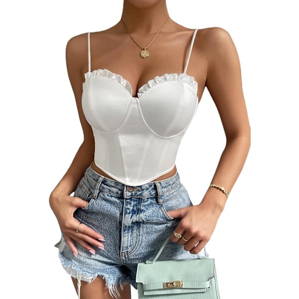 Kvinnors ärmlös kedja spaghetti rem fläck cami crop top bustier