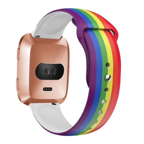 För Fitbit Versa 2 / Lite 22mm Omvänd Spänne Tryckt Silikon Klockarmband SDK Rainbow