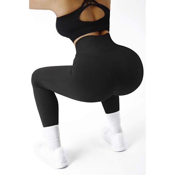 Ribbade sömlösa leggings för kvinnor med hög midja, träningsbyxor för gym och yoga