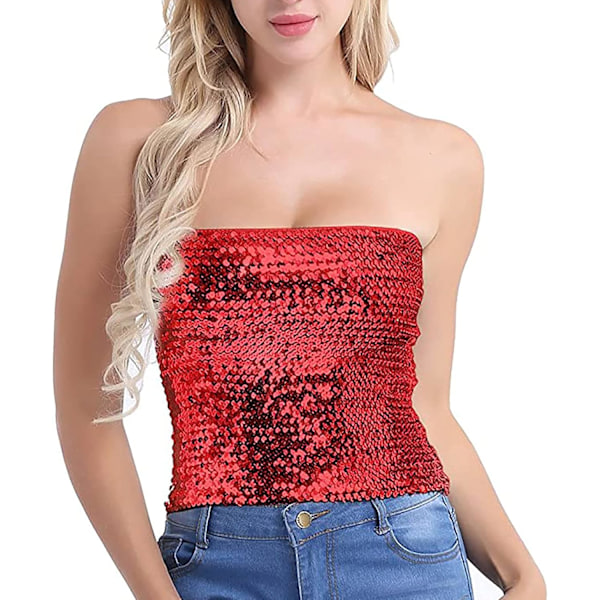 Kvinners glitrende paljetter stretch party clubwear tube topp