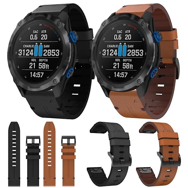 For Garmin Descent Mk 2i 26mm Læder Stål Spænde Urrem LEI Brown